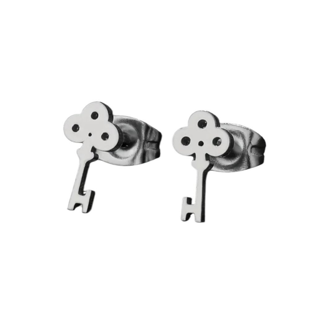 Silver Stainless Steel Key Earrings